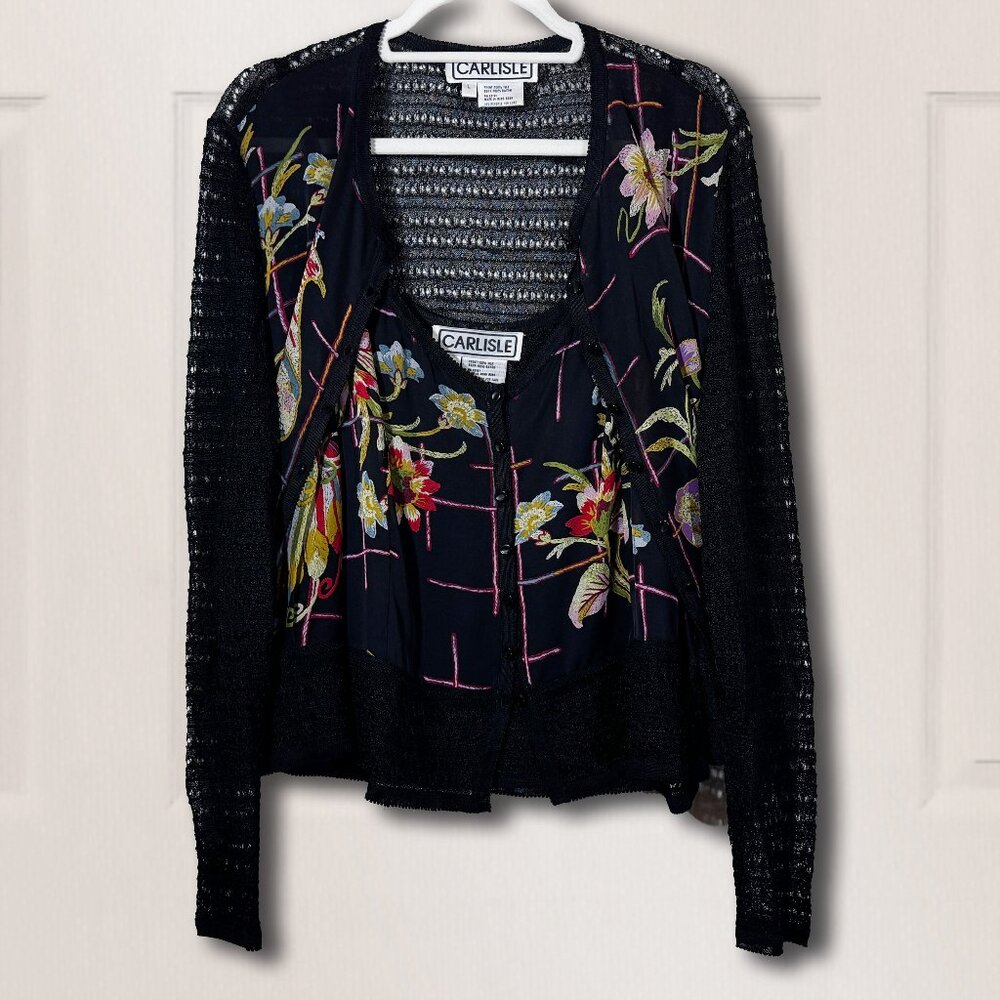 Carlisle Tank and Sweater Set Peacock Floral Design L & XL